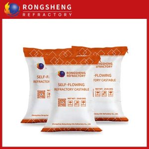 Self flowing refractory castables